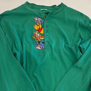Green Long Sleeve Shirt with Cartoon Characters